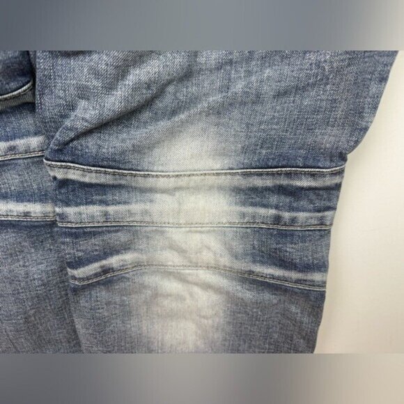 EMBELLISH Turkish Biker Denim Blue Wash Jeans Distressed Basket Weave Sz 38X34 - Picture 9 of 12